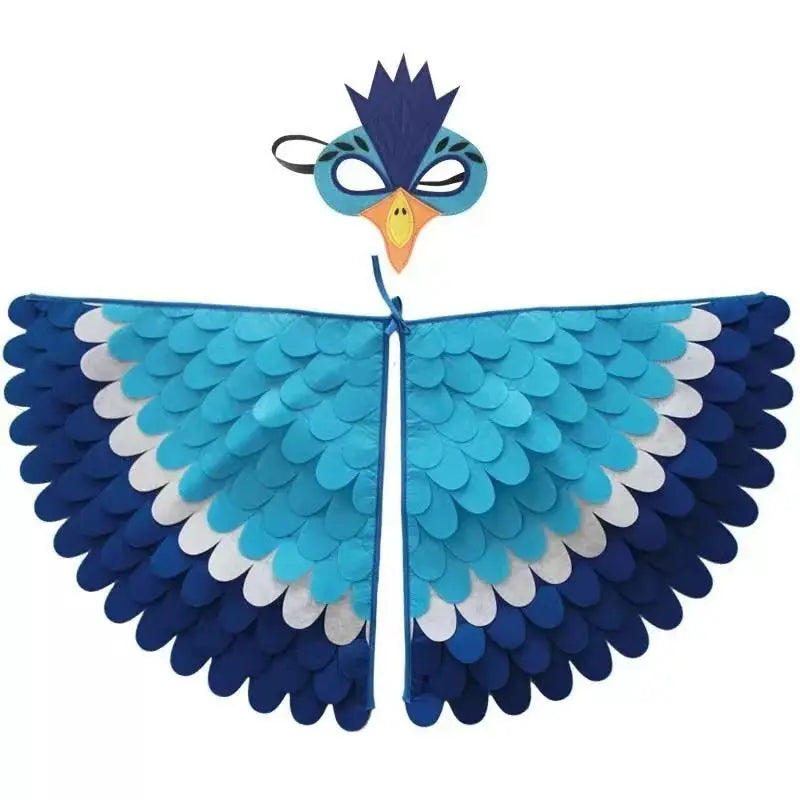 Kids Cosplay Costume Stage Performance Owl Peacock Wings Bird Felt Cape with Mask for Girls Boys Halloween Party Cloak