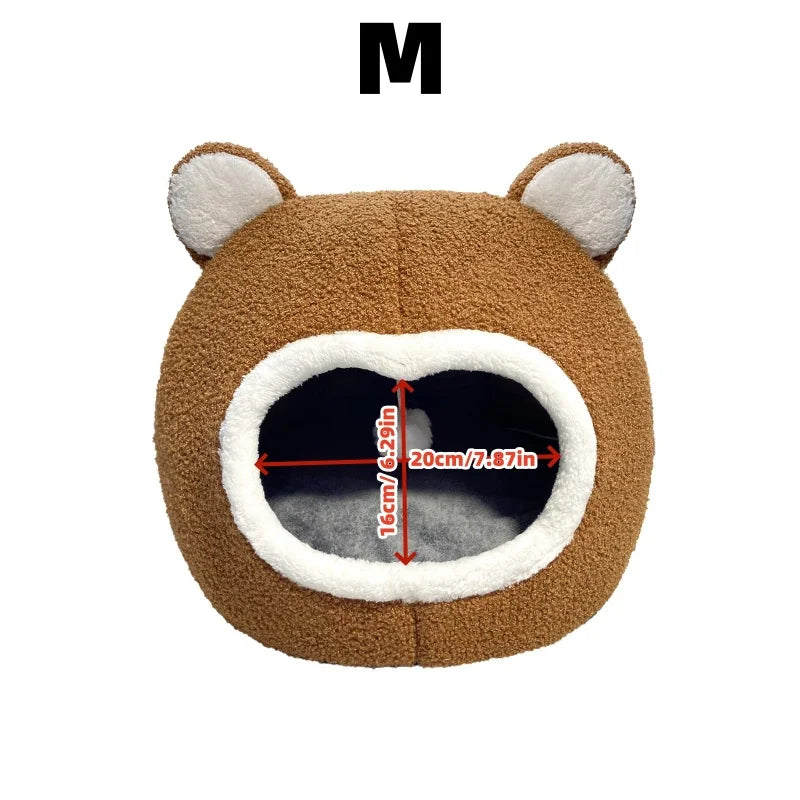 Brown Cat Bed Warm Pet House Soft Long Plush Kitten Lounger Cushion Small Dogs Tent Cave Beds For Cozy Cat House Mat Supplies