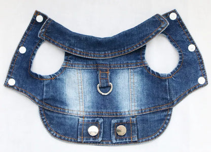 Dark Washed Dog Denim Jacket for Small Medium Dogs, Puppy Sleeveless Jeans Coat with D Ring Chihuahua Yorkie Clothes Pet Apparel