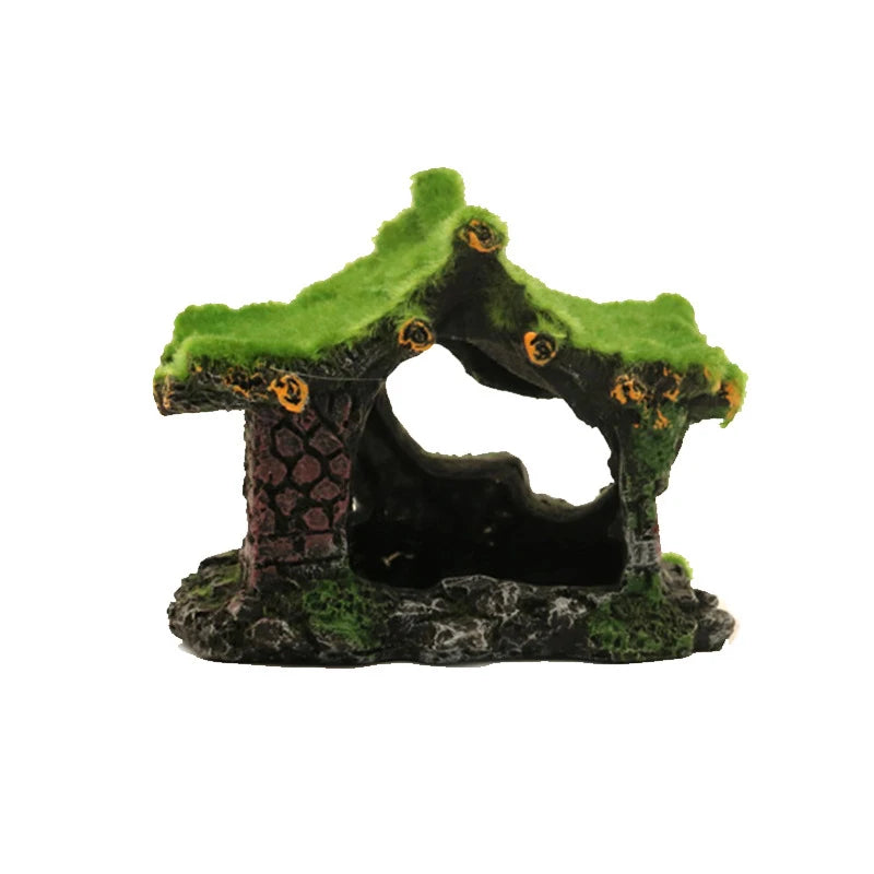 Resin Aquarium Ornaments Decorations Artificial Mos House Cave Landscaping Accessories For Fish Tank Aquarium Background