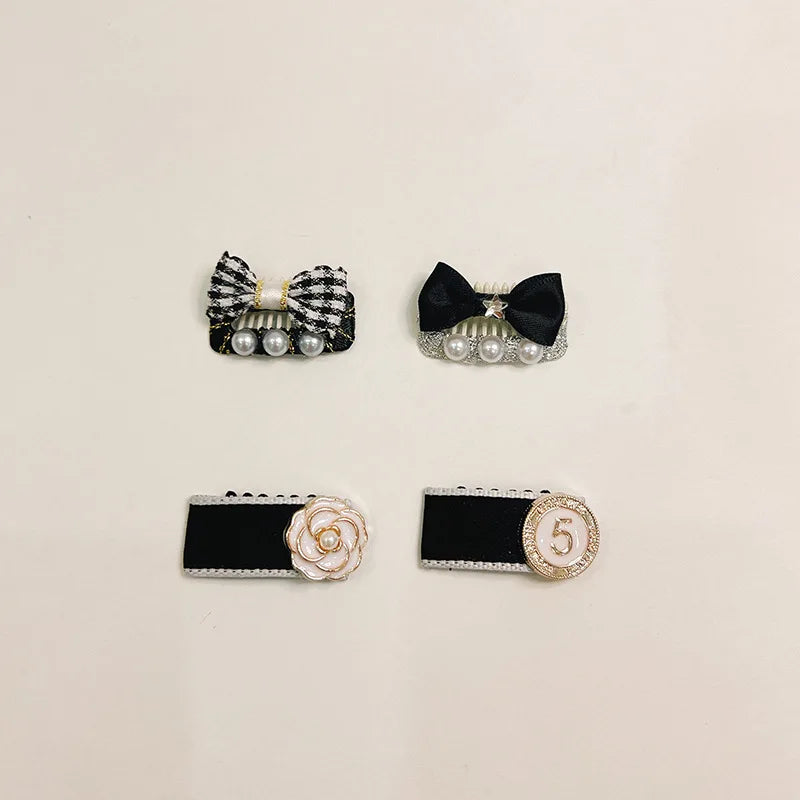 Elegant Black Chihuahua Dog Accessories Pearl Floral Party Hairpins for Kittens Long Hair Wear Bow Tie Necklace Pet Products