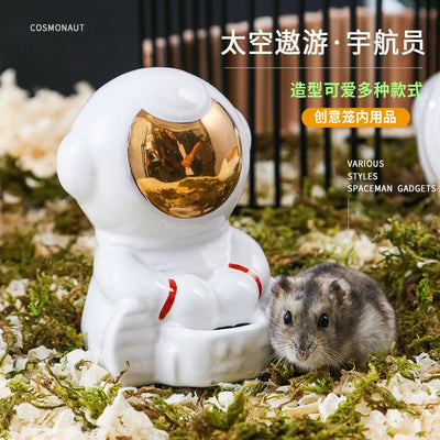 Honey squirrel ceramic food bowl hamster kettle drink device creative astronaut golden bear dodge nest prevent tipping bathtub