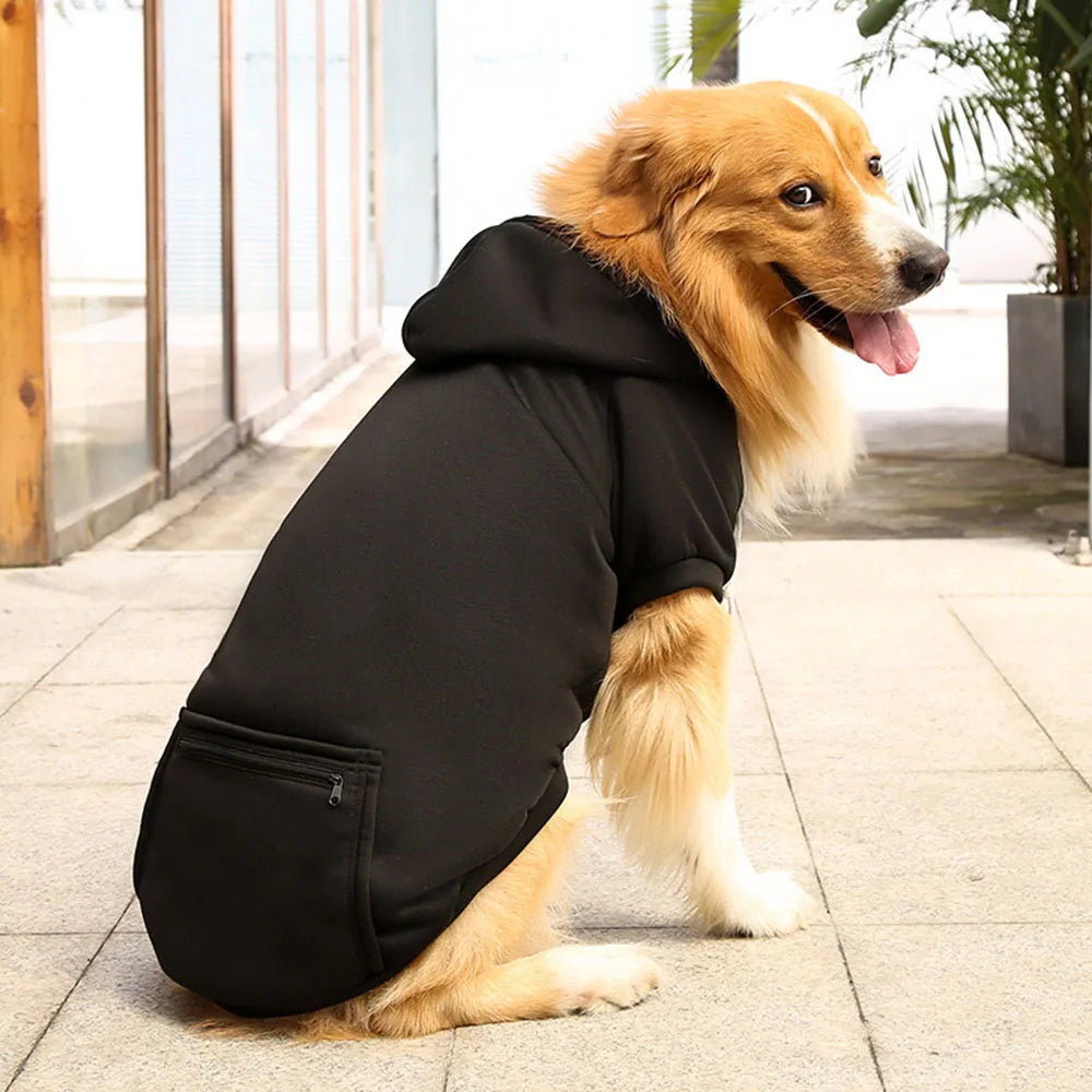 Warm Dog Clothes for Large Dogs Winter Pet Fleece Coat Sport Sweatshirt Hoodies with Snacks Pocket Gold Retriever Husky Apparel