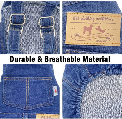 Dog Jeans Jumpsuit for Small Medium Large Dogs Adjustable Pet Denim Clothes Costumes Vintage Washed Dog Pants Overall for Dogs