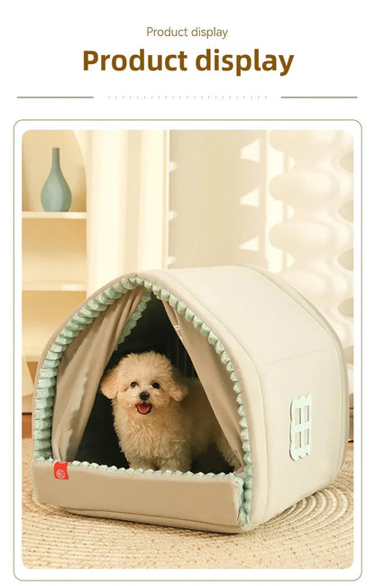 Warm Small Pet House with Double Door Curtain All-season Universal Closed Pet Kennel for Cats and Dogs