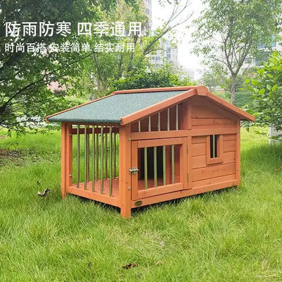 IGH Dog House Outdoor Rainproof Dog Villa Wooden Kennel Small to Medium Kennel Stainless Steel Fence Cat Cage Outdoor Dog