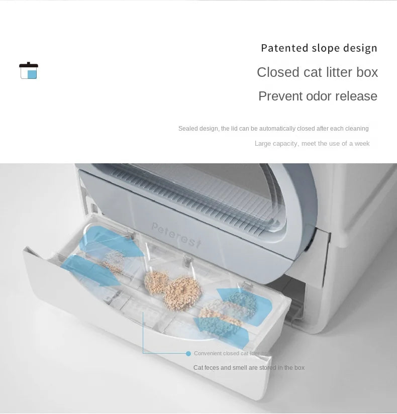 Large Fully Closed Semi-Automatic Cat Litter Box Easy Clean with Durable Plastic Hand-Pulled Shovel Accessory Cat Toilet