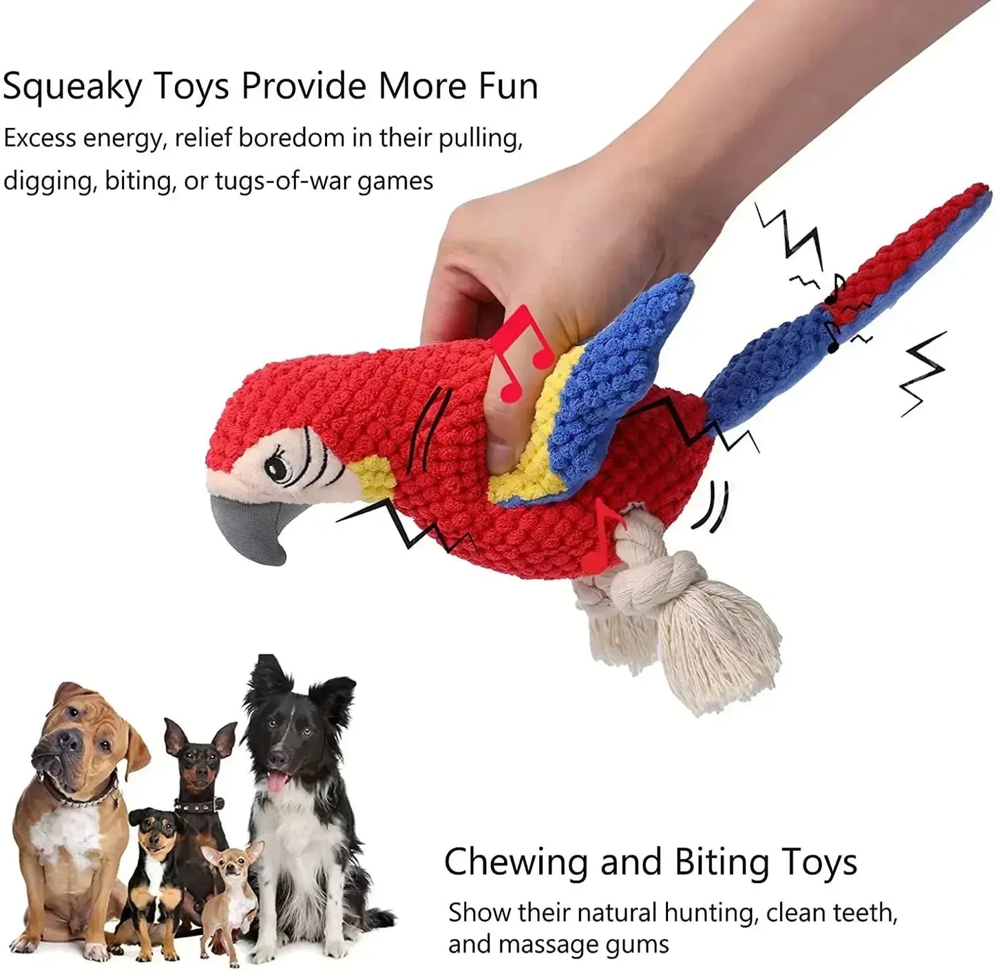 A Red Parrot-Shaped Plush Pet Funny Toy That Makes Sounds And Is Designed for Cute Dogs to Chew And Clean Their Teeth Dog Toy