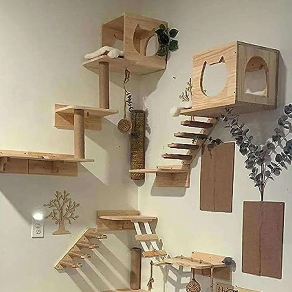 1 Piece Cat Tree Wall Mounted Furniture Scratcher Shelves Cat House Cat Big Platform and Scratching Post for Kitten Playing