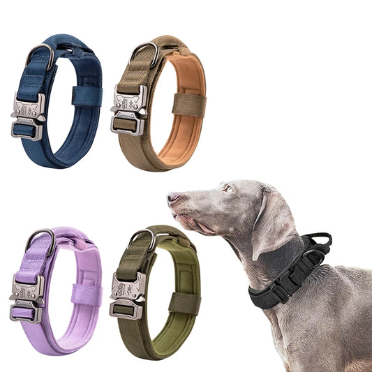 Large Dog Tactical Collar, Soft Padded Adjustable Heavy Duty Military Dog Collar with Control Handle for Medium Large Dogs