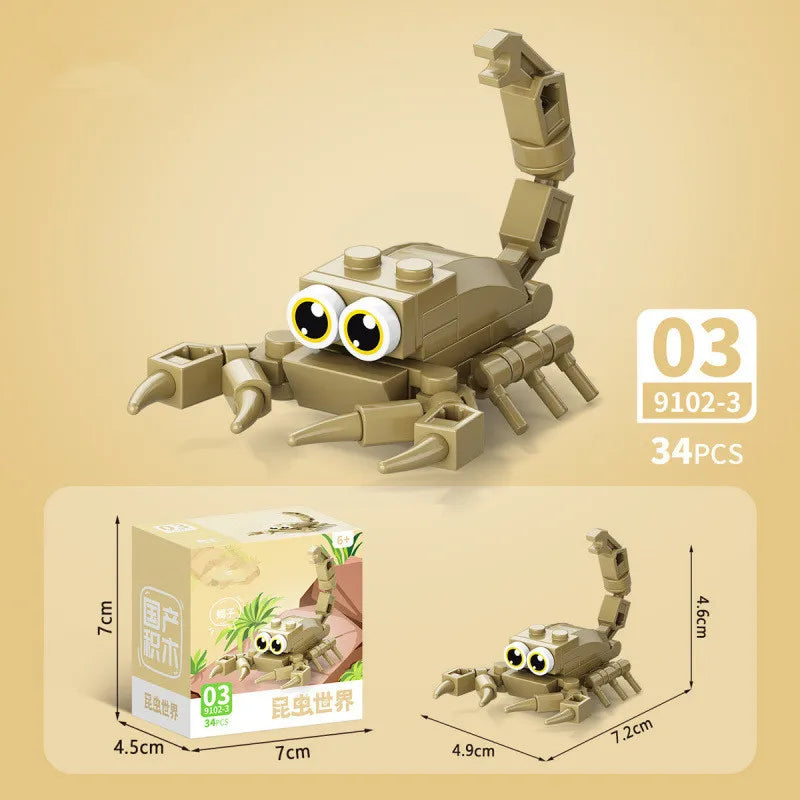 Insect World Animals Scorpion Mantis Ants Spider Birds Marine Animal Building Blocks Toys Desktop Ornaments Bricks Kids Gift