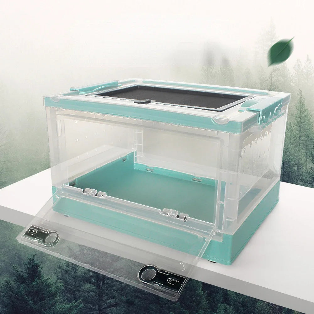 Foldable Reptile Feeding Box Anti-Drop with Screen Ventilation Spider Lizard Reptile Terrarium Hatching Container Habitat