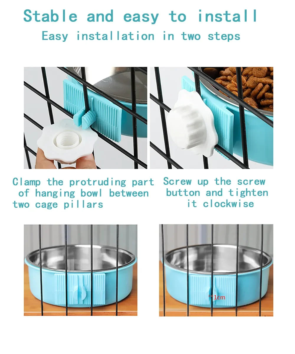 Pet Bowl Can Hang Stationary Dog Cage Bowls Stainless Steel Dog Cat Hanging Bowls Feeding Container for Small Dogs Accessorie