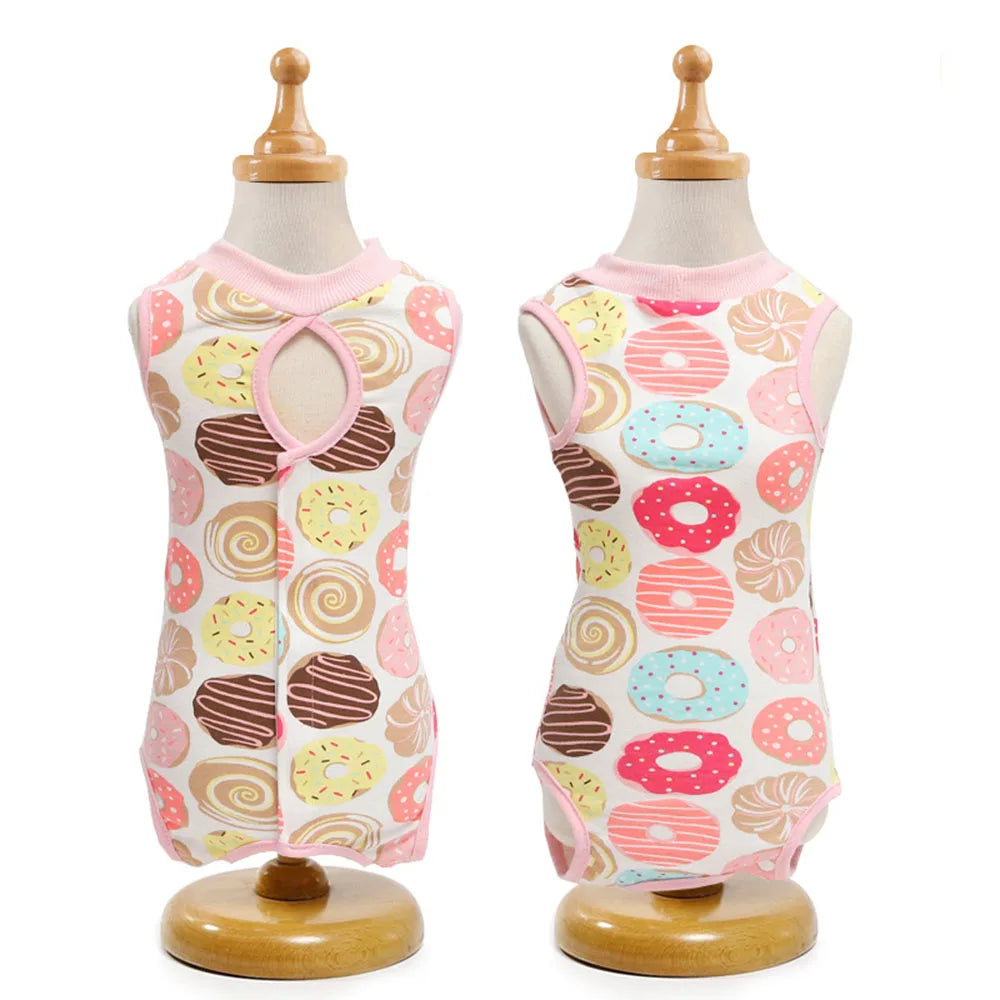 Cat Sleeveless Shirt Cat Recovery Suit Breathable E-Collar Alternative Vest for Cat Small Puppy Cute Printed Cotton Pet Clothes
