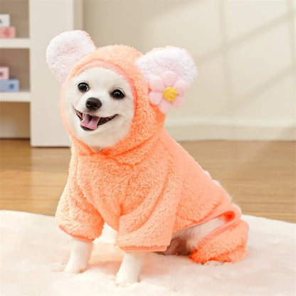 Soft Flannel Pet Dog Clothes Light Blue Solid Flower Winter Overalls for Cats New Year Cosplay Chihuahua Coat Kitten Sweatshirts