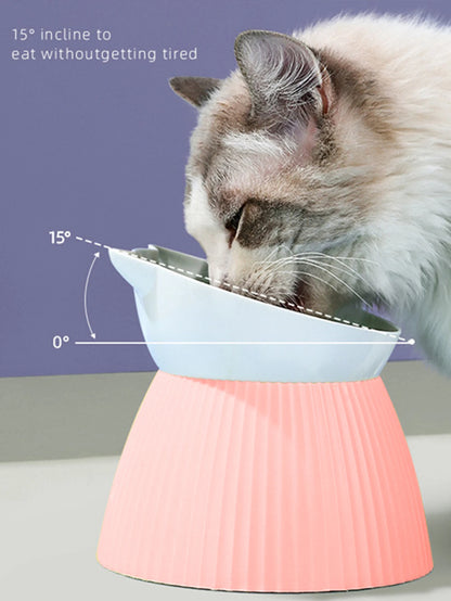 1pc Elevated Cat Bowls with Raised Stand,15 Tilted Cat Design Neck Guard Stand Pet Food Water Feeder Bowl for Cats Or Small Dogs
