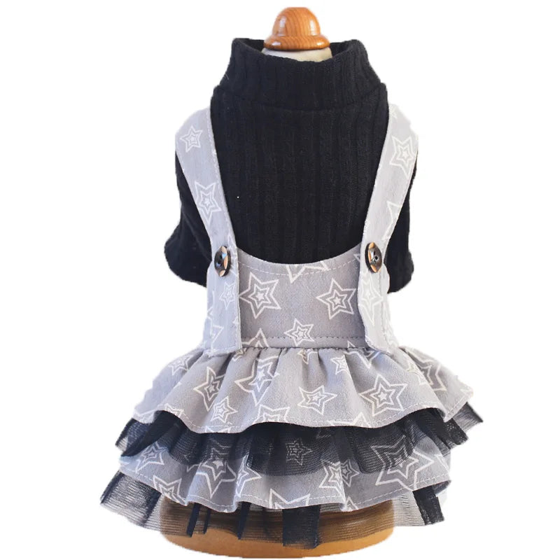 Dogs Denim Suspender Skirt Striped T-Shirt Cats Cute Fashion Cartoon Puppy Strapped Dress Suit Birthday Garden Walking Clothes