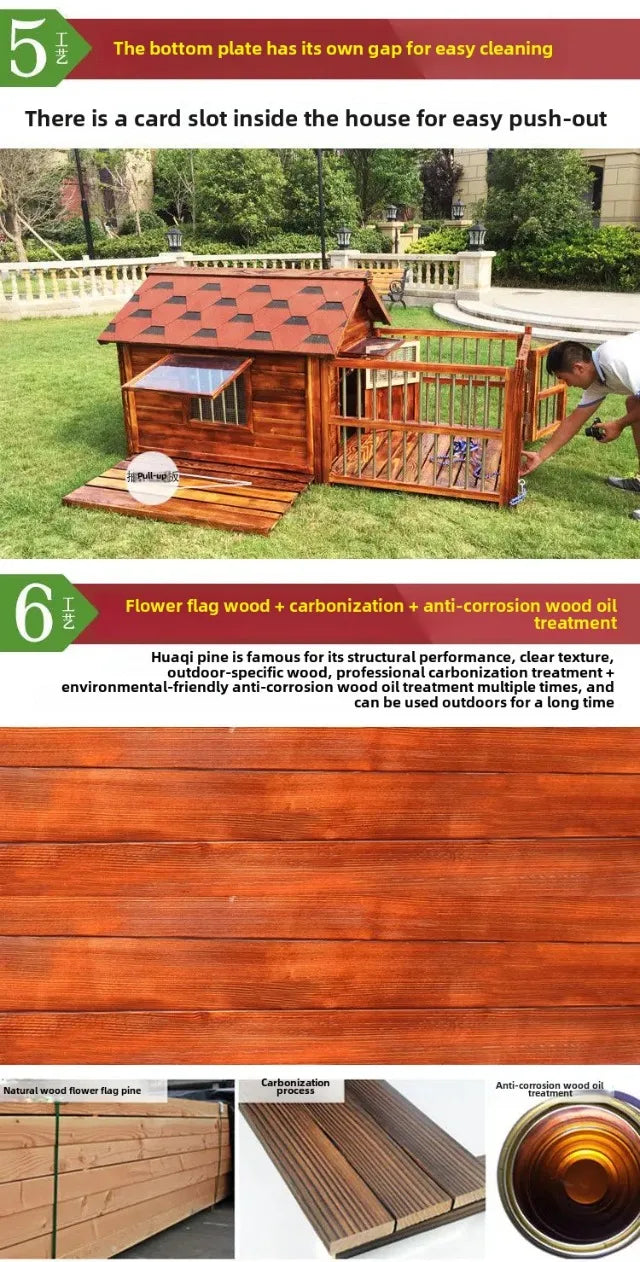 Outdoor Waterproof Solid Wood Kennel Medium and Large Dog Golden Retriever Kennel House Rainproof Outdoor Four Seasons
