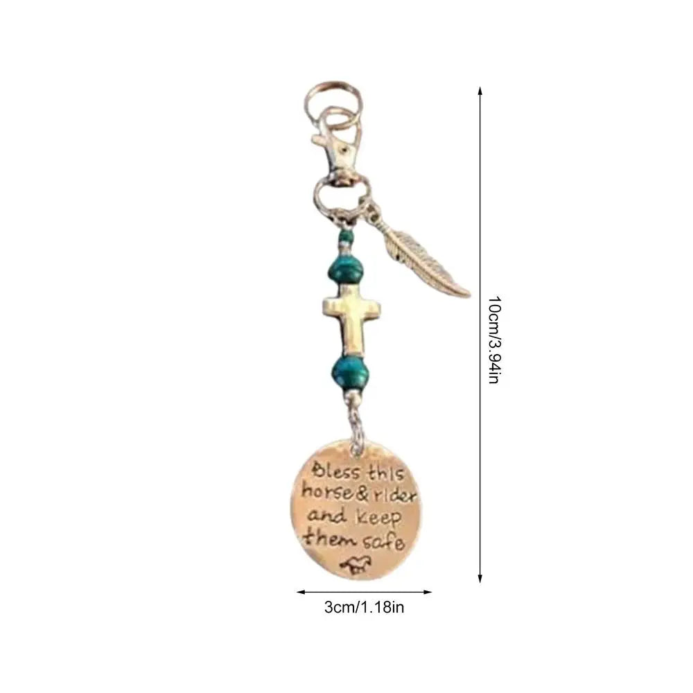 Saddle Rope Key Chain Vintage Horseshoe Cowboy Keychain Pendant With Feather Western Alloy Keychain With Safety Buckle Carved