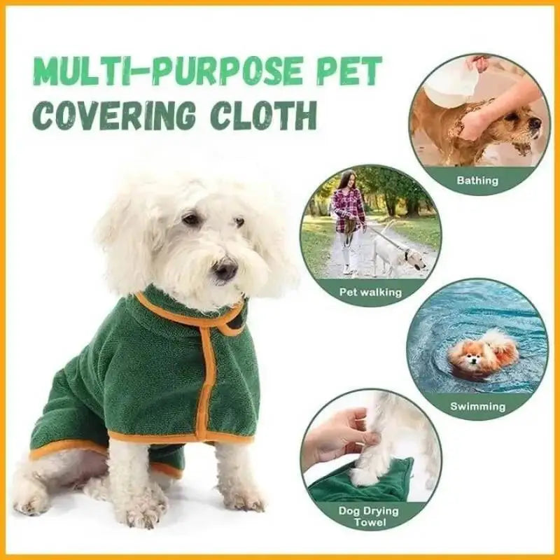 Pet Bathrobe Fast Drying Towel Microfiber Absorbent Soft Bath Robe Adjustable Towel Grooming Coat for Small Medium Large Dog