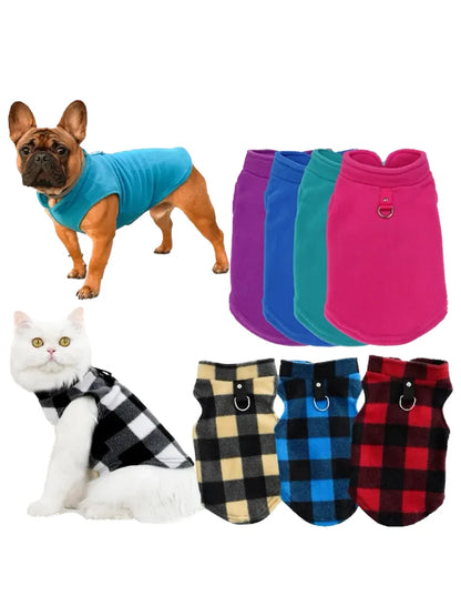 Spring Autumn Vintage Plaid Warm Fleece Pet Dog Cat Clothes Autumn Winter Thickened Vest Coat Small Medium Costume Traction Ring