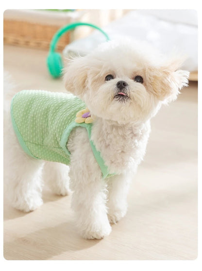 Sweet Flower Decorate Puppy Summer Clothes Breathable Unisex Small Chihuahua Pet Cat Vest Walking Leash T Shirt for York Dogs