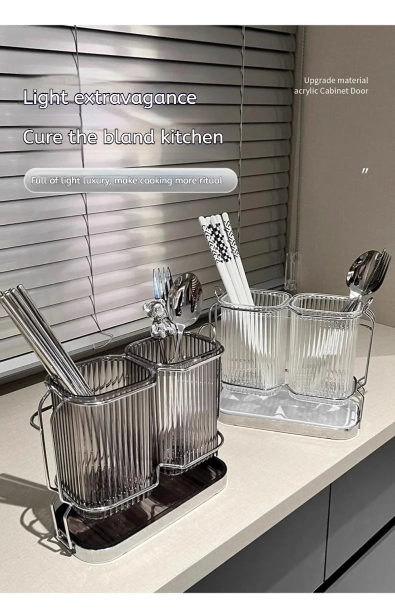 Wall Mounted Kitchen Cutlery Organizer Light Luxury Chopstick Spoon Holder Stainless steel Utensil Drying Rack