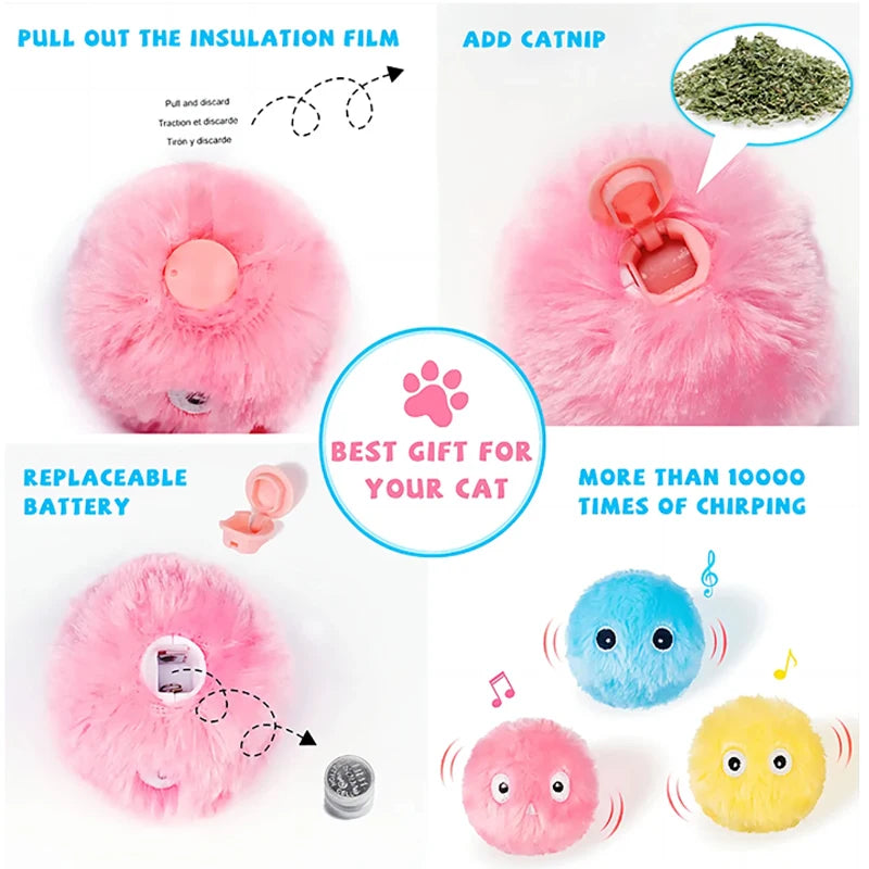 Interactive Ball Smart Cat Toys Plush Electric Catnip Training Toy Kitten Touch Sounding Pet Product Squeak Toy Ball