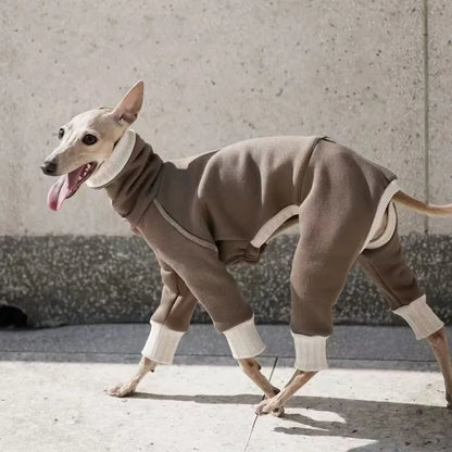 Whippet Greyhound Clothes Dog Winter Warm Pajamas Onesie Turtleneck Jumpsuit Four-Leg Rompers Long Sleeve for Medium Large Dogs