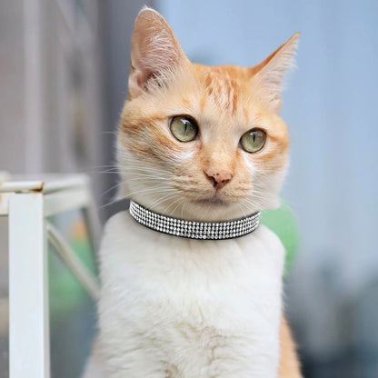 Suede Leather Cat Collar Bling Rhinestone Cats Collars with Bell Safety Breakaway Pet Puppy Necklace Adjustable XS S Pink Soft