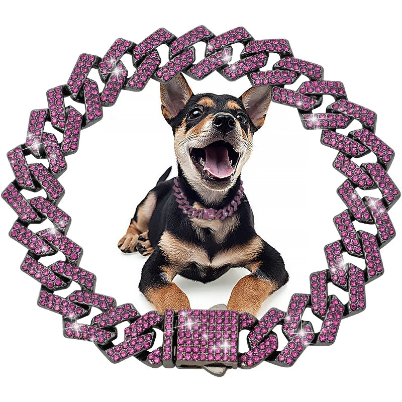 Diamond cats Dogs Necklaces Chain Collar 15MM wide Luxury Jewelry Necklace Cuban Gold Chains for Dogs and Cats