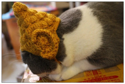 Winter Cosplay Buddha Pet Dog Hat Ginger Ear Protective Head Wear for Small Puppy New Year Lace Up Yorkshire Cat Accessories