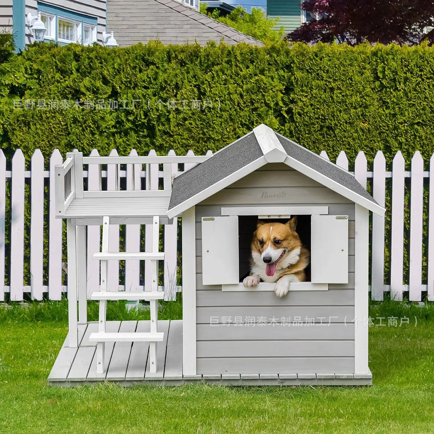 Outdoor rain and sun protection Solid wood dog house Dog house Preservative wood Pet nest Universal warm cat kennel Kennel