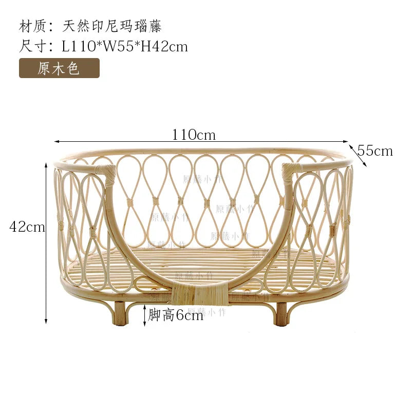 Japanese ins natural rattan dog cat pet bed teddy kennel princess bed summer removable cage