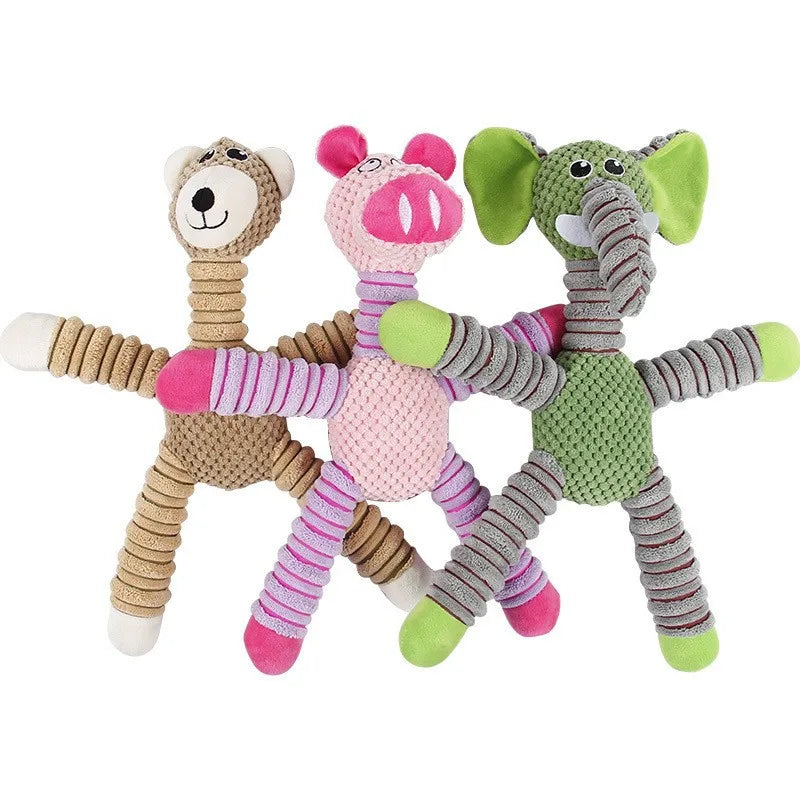 Pet Squeak Dog Toys Currency Bite Resistant Cartoon Animal Design Relieve Boredom Molar Interactive Toys Plush