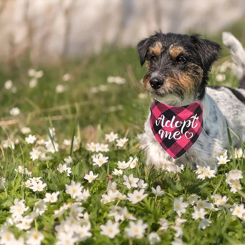 Adopt Me Dog Bandanas Plaid Dog Bandana Adjustable Dog Scarf Bibs Scarf Set for Dog Cat Pet Animals