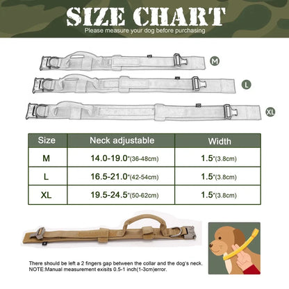Large Dog Tactical Collar, Soft Padded Adjustable Heavy Duty Military Dog Collar with Control Handle for Medium Large Dogs