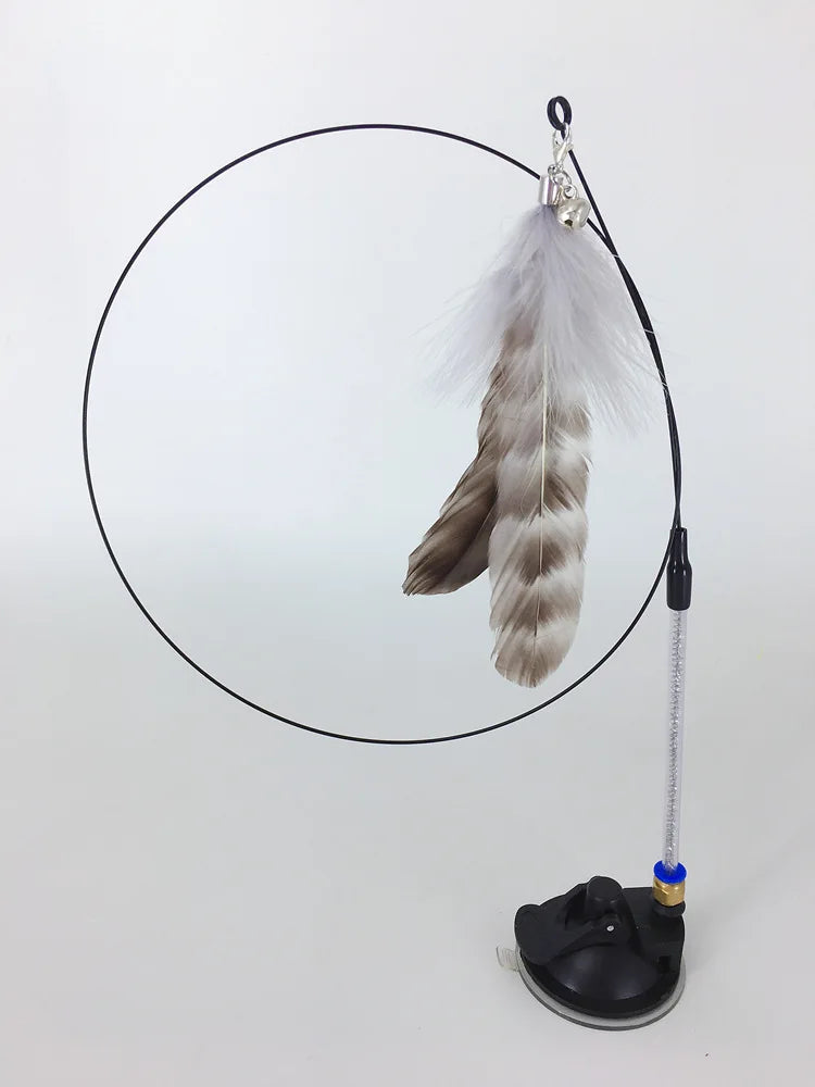 Interactive Cat Toy Handfree Cat Stick Playing Kitten Playing Teaser Wand Toy Suction Cup Bird/Feather Cat Wand Pet Supplies