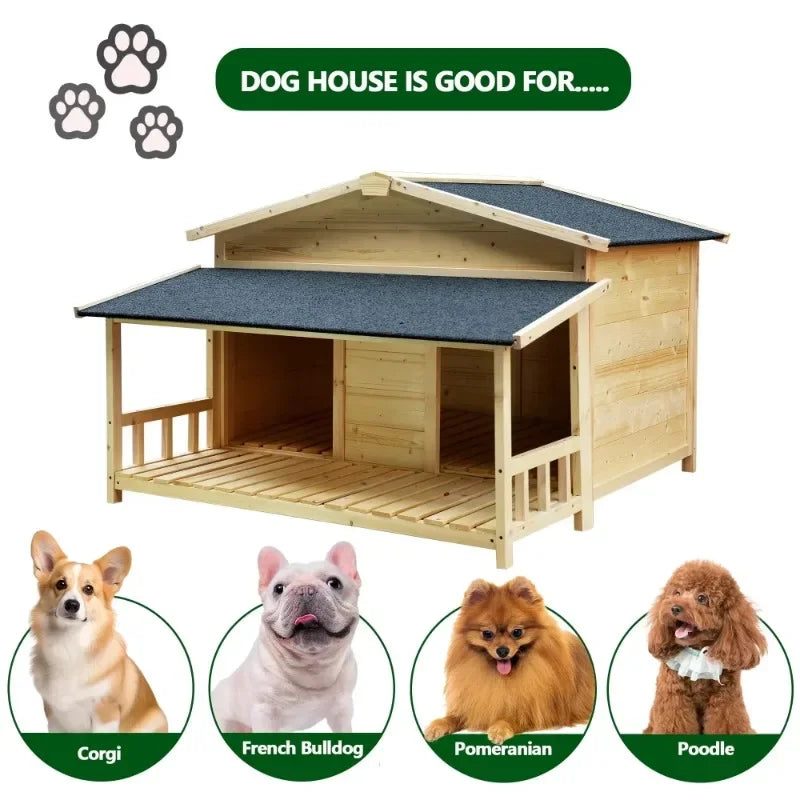 Outdoor Dog House with Balcony Four Seasons Universal Large Space Rainproof Sunproof Detachable Pet Villa Suitable
