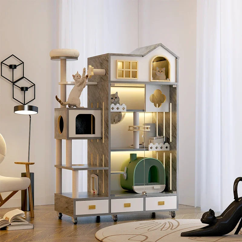 Excellent Quality Pet Furniture with Wheels Movable Animal Cages Cat Villa Fashion Wooden Dog House