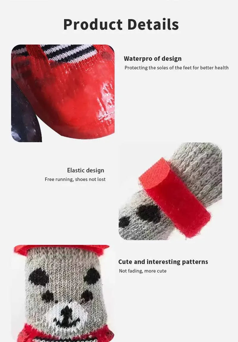 Cute Bear Cotton Dog Shoes Rubber Sole Non-slip Waterproof Cats & Dogs Socks for Chihuahua Puppy Small Medium Pets Snow Boots