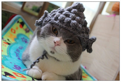 Winter Cosplay Buddha Pet Dog Hat Ginger Ear Protective Head Wear for Small Puppy New Year Lace Up Yorkshire Cat Accessories
