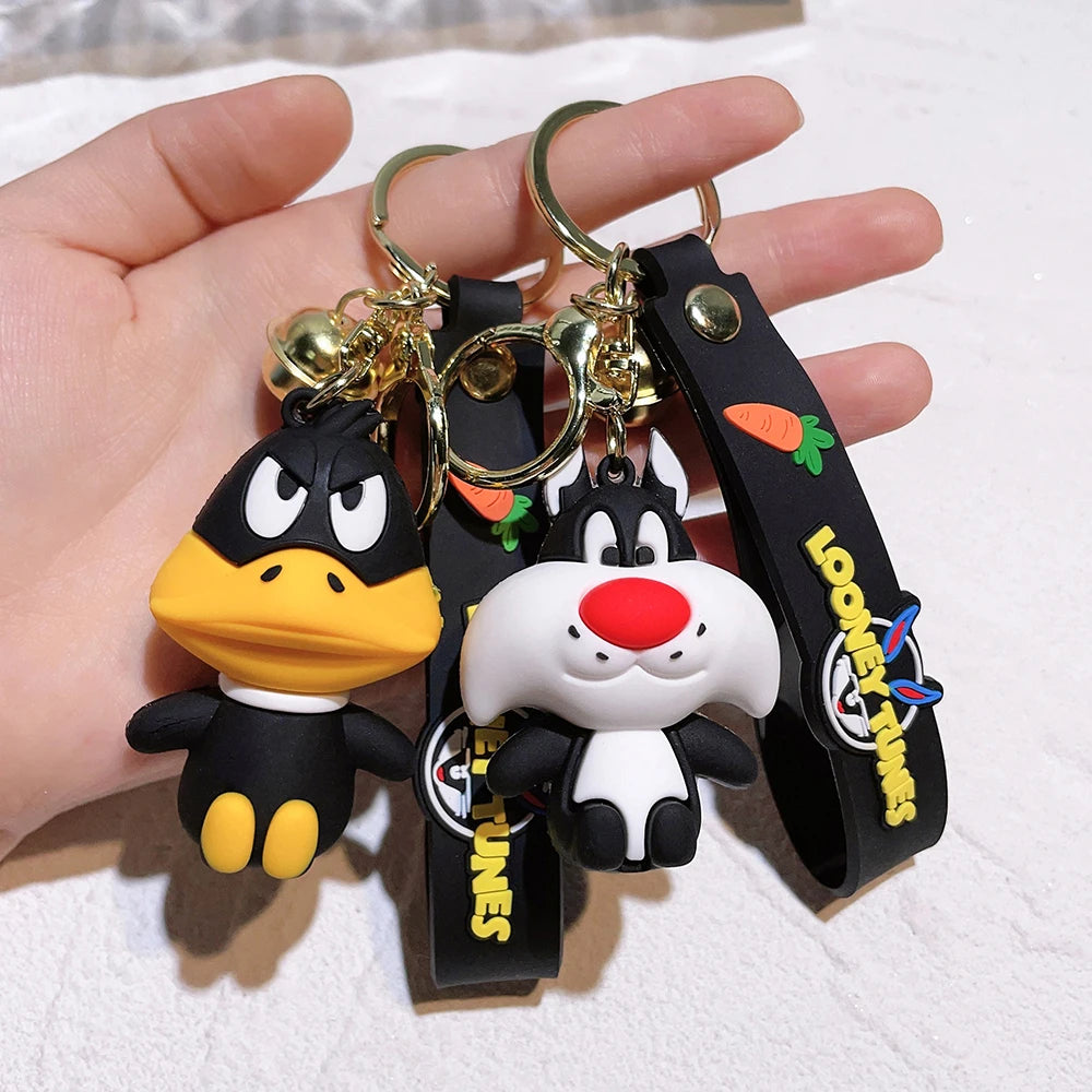 Cartoon Bugs Bunny Doll Keychain Cute Tweety Bird Daffy Duck Porky Pig Key Rings Pendant Accessories for Kids Birthday Gifts