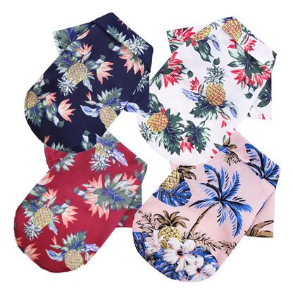 Summer Dog Shirt Hawaiian Beach Pet Clothing Coconut Tree Flower Print Puppy T-Shirt for Small Dogs Cats Vest Camp Shirt for Pug