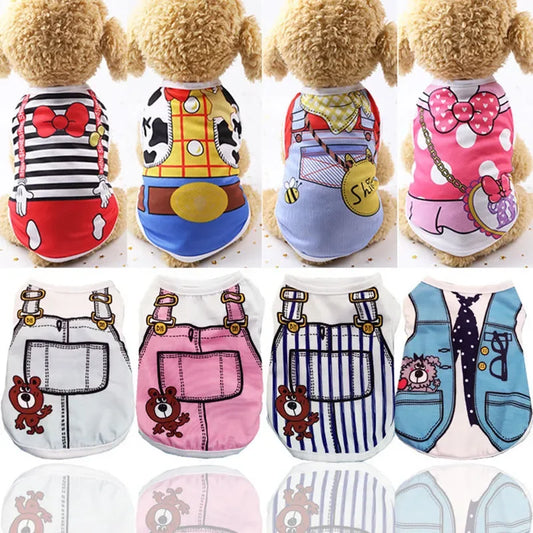 Summer Small Dog Shirt Clothes Vest Down Jacket Cartoon Cute Chihuahua Tshirt Puppy Yorkshire Terrier Puppy Bulldog Ropa Perro