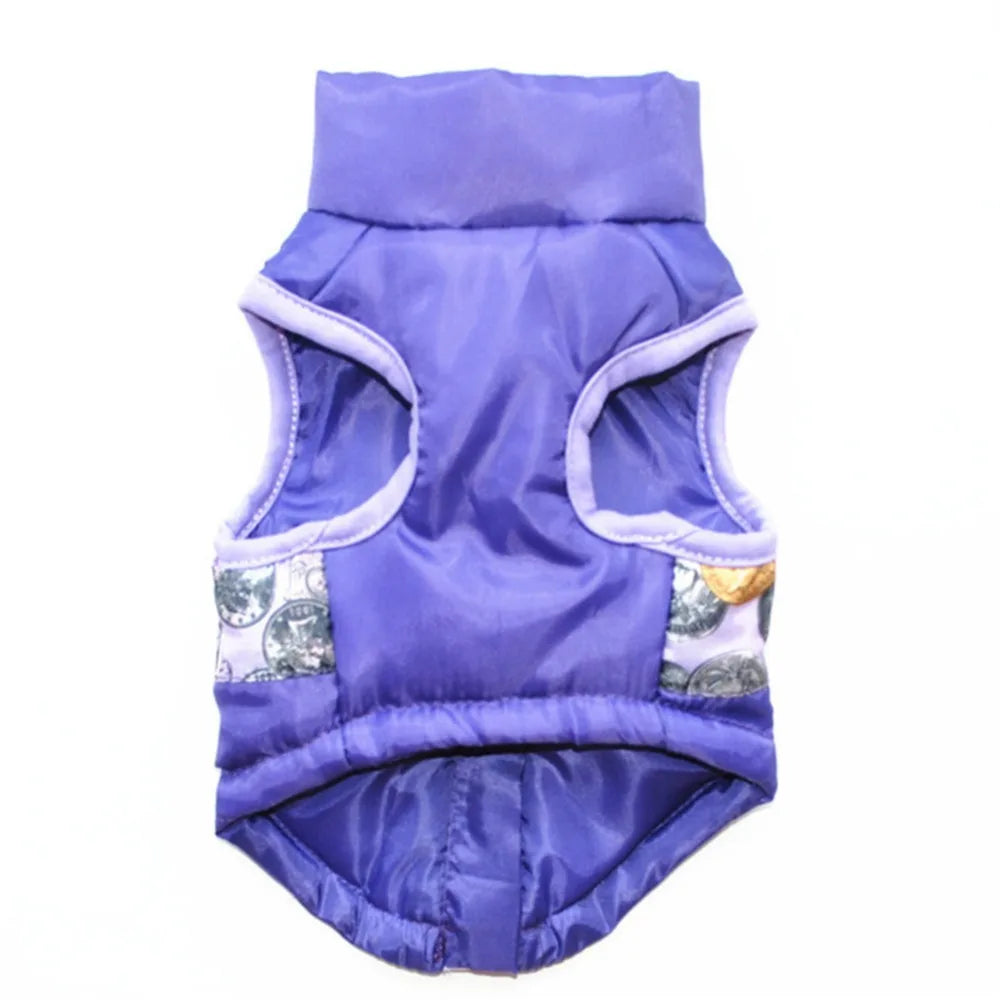 Windproof Pet Vest Jacket Winter Warm Big Dog Clothes Puppy Harness Clothing Funny Printed Coat for Small Medium Dogs Cats XS-XL