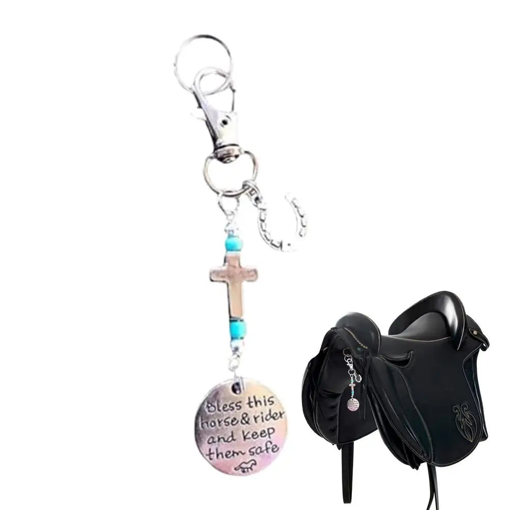 Saddle Rope Key Chain Vintage Horseshoe Cowboy Keychain Pendant With Feather Western Alloy Keychain With Safety Buckle Carved