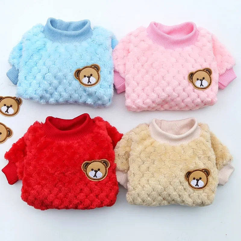 2024 New Warm Fleece Pet Clothes Cute Print Coat Small Medium Dog Cat Shirt Jacket Teddy French Bulldog Chihuahua Winter Outfit