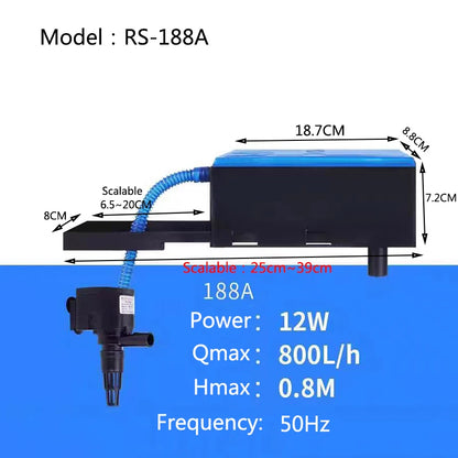 3in1 Top Filter Box Aquarium Submersible Pump Fish Tank Upper Filter Belt Filter Box Oxygenation  Filtration System Accessories