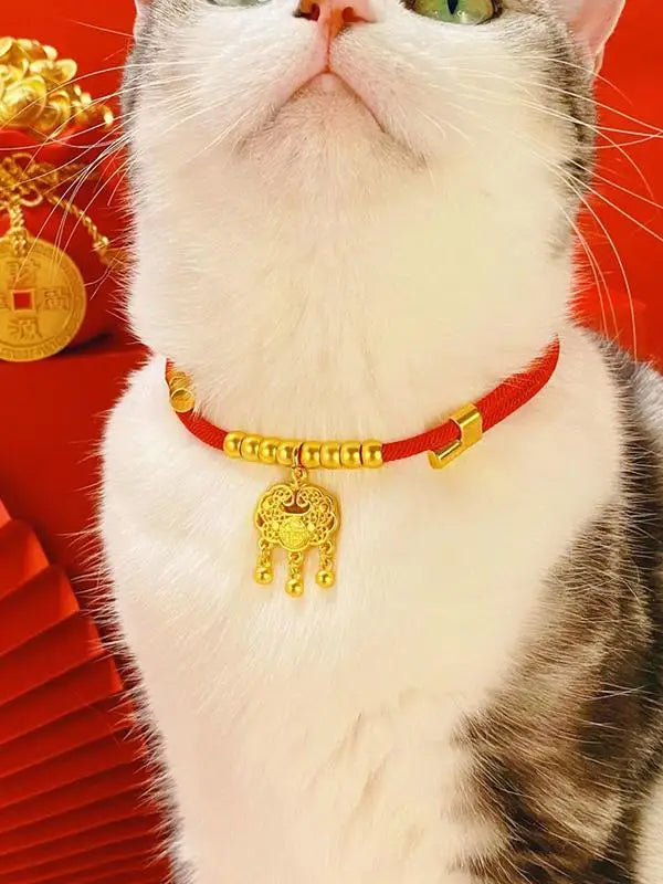Pet Collar Necklace Year Of The Snake Pet Necklace Happiness Gold Blessing Lock Or Rattle Charm Necklace Adjustable Pet Neck Dec
